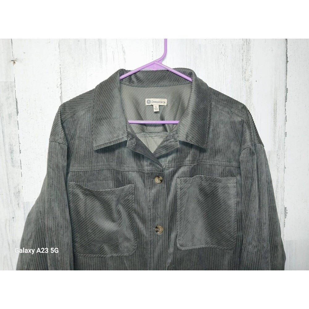 Democracy corduroy shirt jacket Green button front womens Large - Picture 3 of 7
